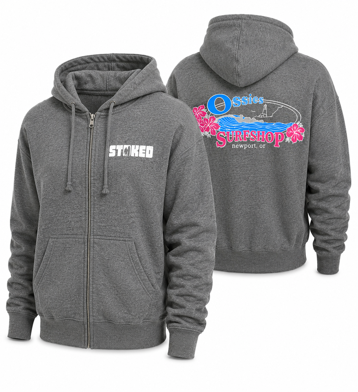 Womens Stoked Floral Full Zip Hoodie Heather Grey