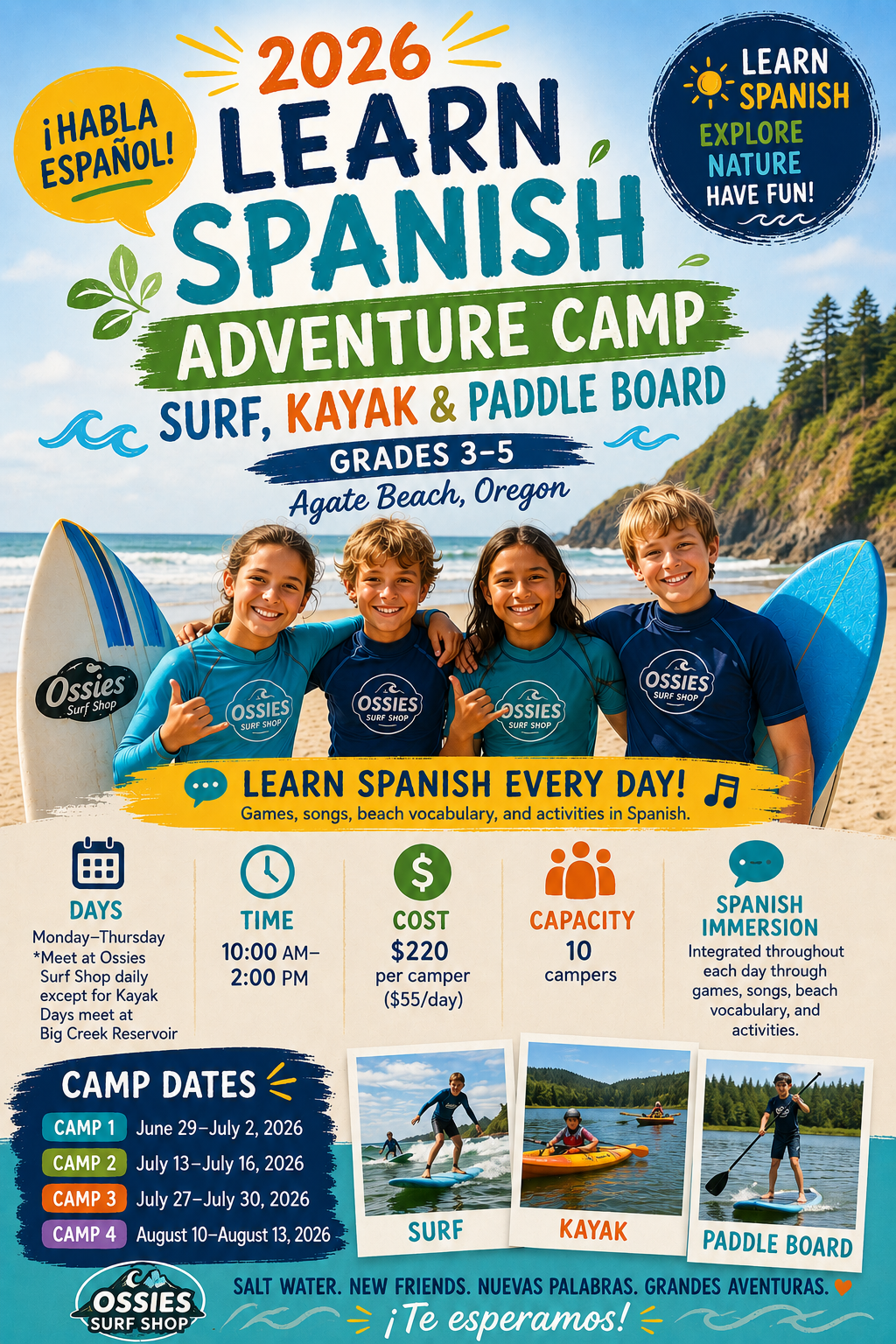 Learn Spanish Adventure Camp Grades 3-5 / Camp 4: August 10 – August 13, 2026