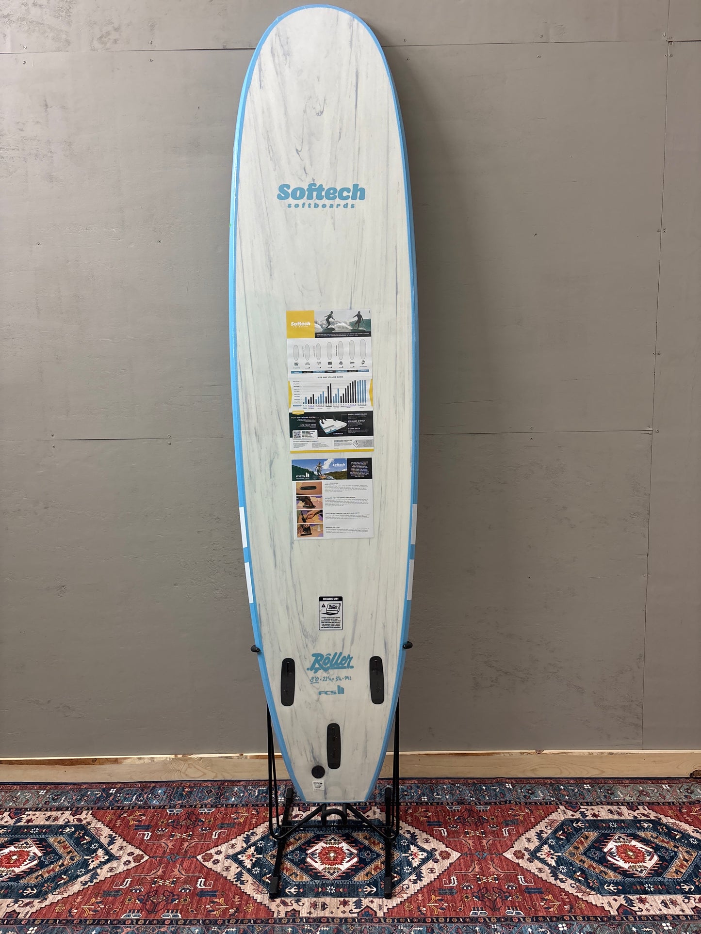 Softech Roller 8'0" X 22 ¹/₄" X 3 ¹/₄" | 94L | Soft Surfboard - Blue