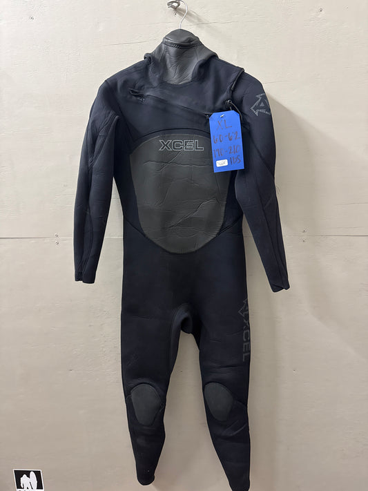 USED Men's 4/3MM Hooded Xcel Wetsuit - Size XL (6'0"-6'2" | 190-210 lbs) - Good