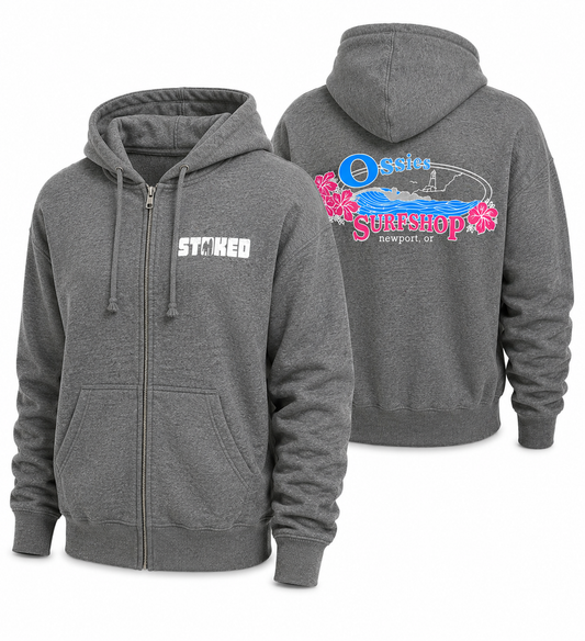Womens Stoked Floral Full Zip Hoodie Heather Grey