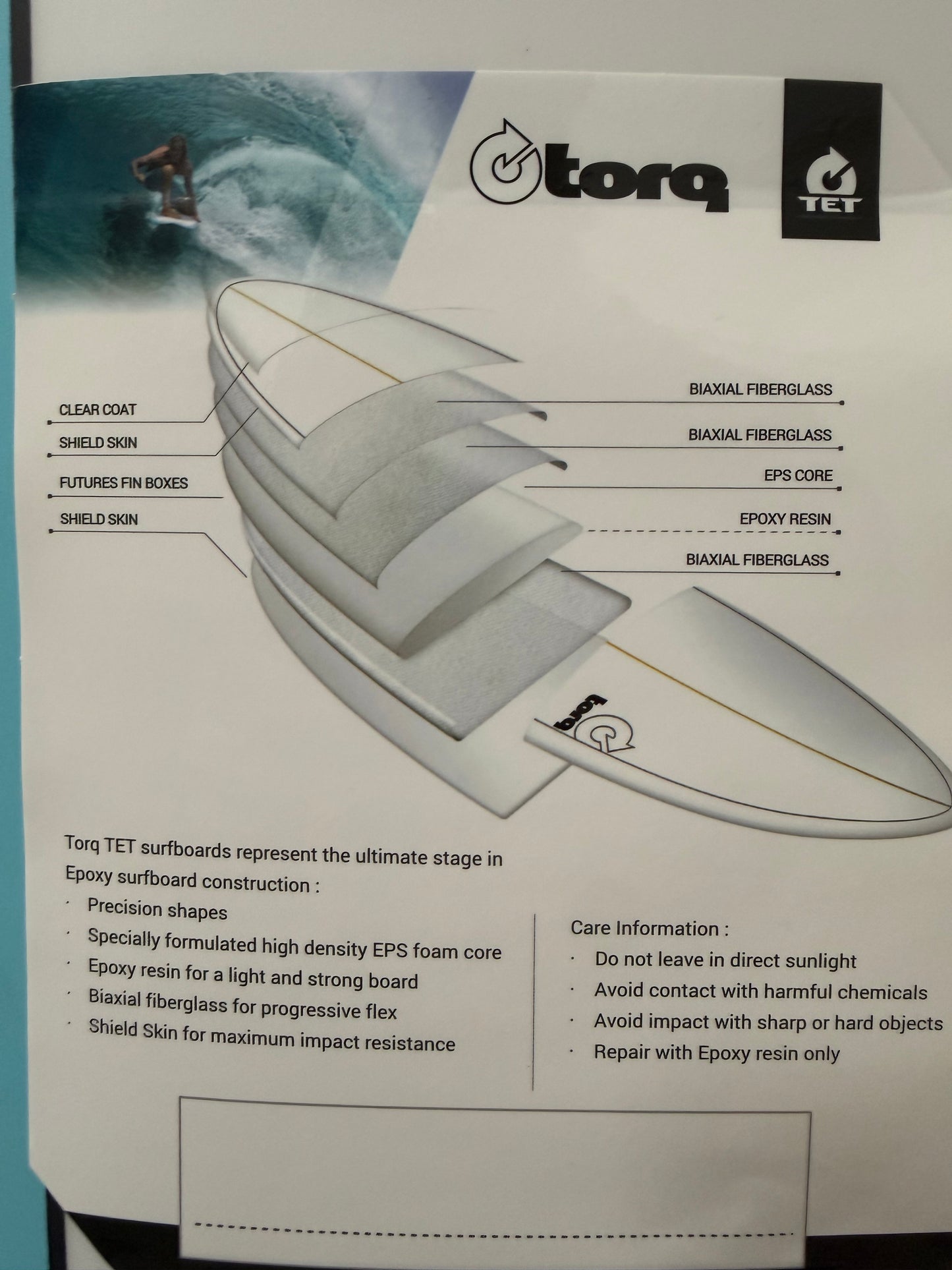 Torq Fun V+ 7'4" X 22" X 3" | 53L | TET Epoxy Surfboard - White