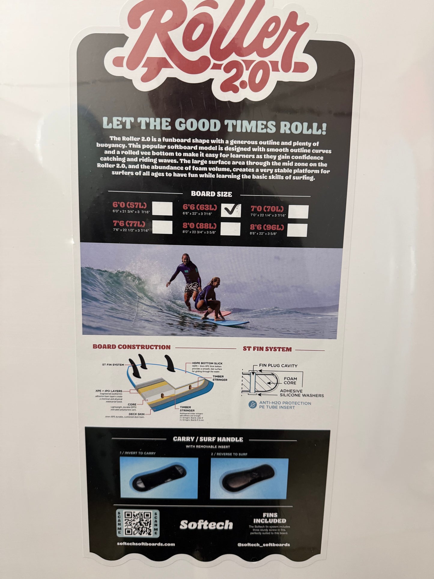 Softech Roller 2.0 6'6" X 22" X 3 ⁷⁄₁₆ | 63L | Soft Surfboard