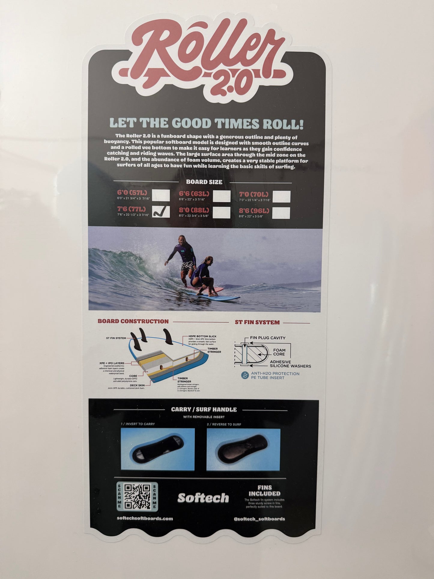 Softech Roller 2.0 7'6" X 22 ¹⁄₂ X 3 ⁷⁄₁₆ | 77L | Soft Surfboard