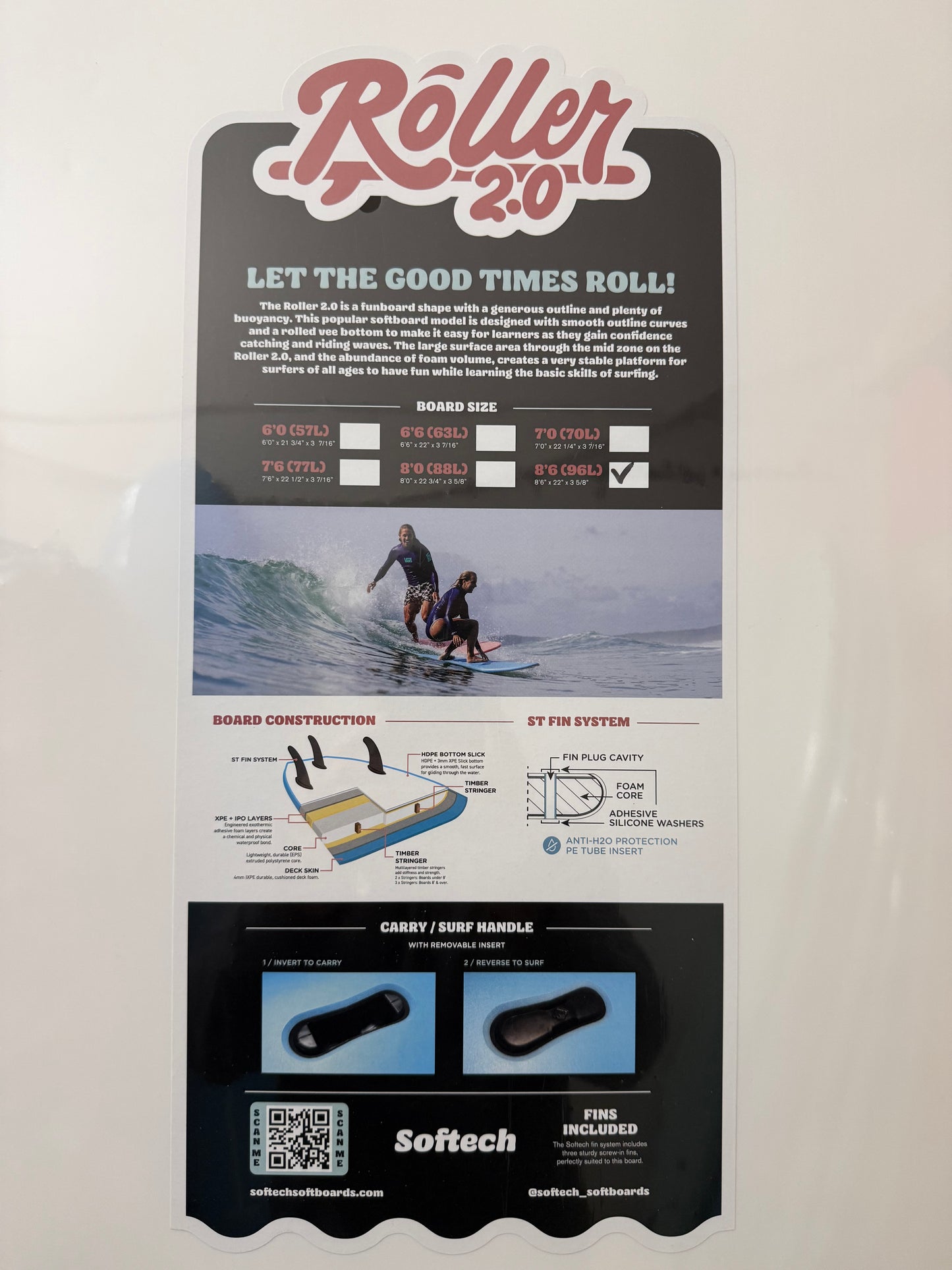 Softech Roller 2.0 8'6" X 23" X 3 ⁵⁄₈ | 96L | Soft Surfboard