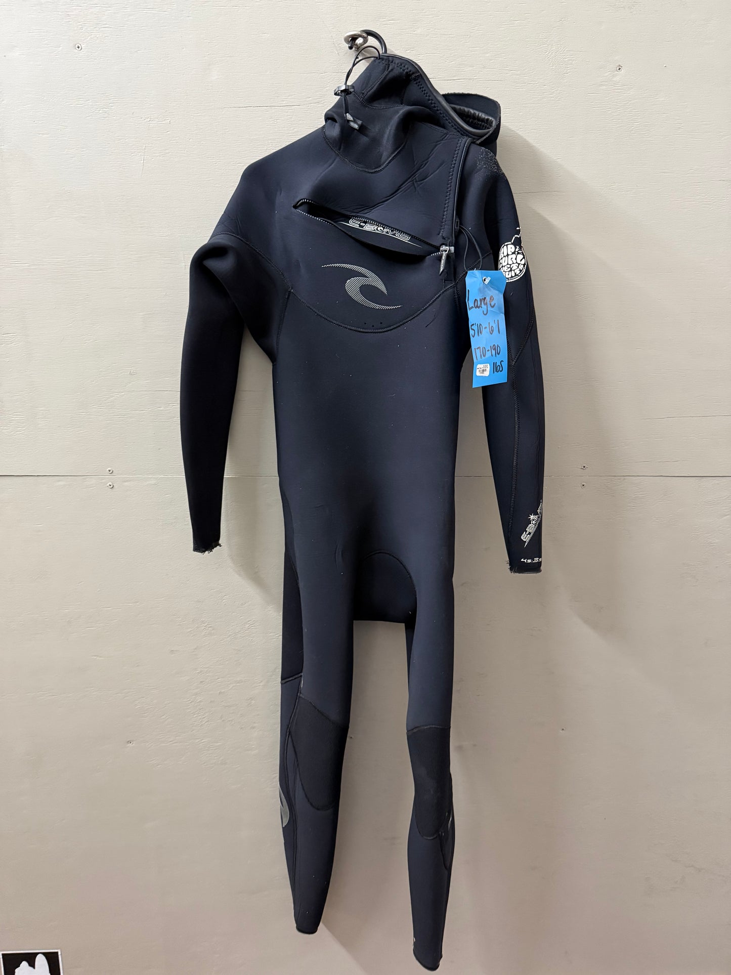 Used Mens 4.5/3.5 Rip Curl Hooded E Bomb Size L (5'10"-6'0" | 170-190 lbs)