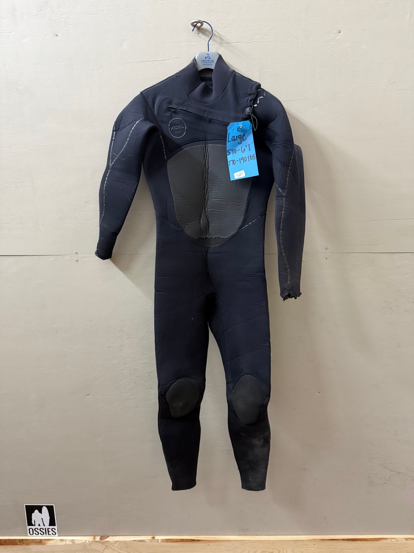 USED Men's 5/4MM Xcel Drylock Wetsuit - Size L (5'10"-6'0" | 170-190 lbs) - Fair
