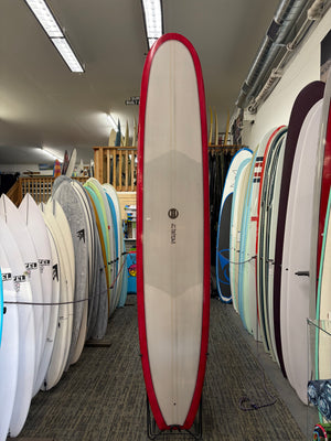 Kenny Loggins Model by Ryan Leboss 10' X 23" X 3 ⅛ | Fiberglass Surfboard - Gray w/ Red