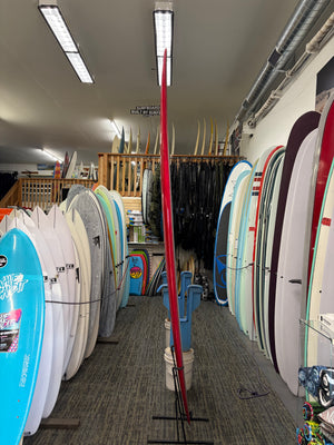 Kenny Loggins Model by Ryan Leboss 10' X 23" X 3 ⅛ | Fiberglass Surfboard - Gray w/ Red